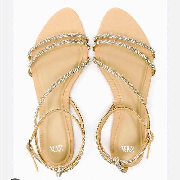 - ZARA RHINESTONE STRAPPY FLAT SANDALS with tags! Never Worn! - Picture 1 of 6
